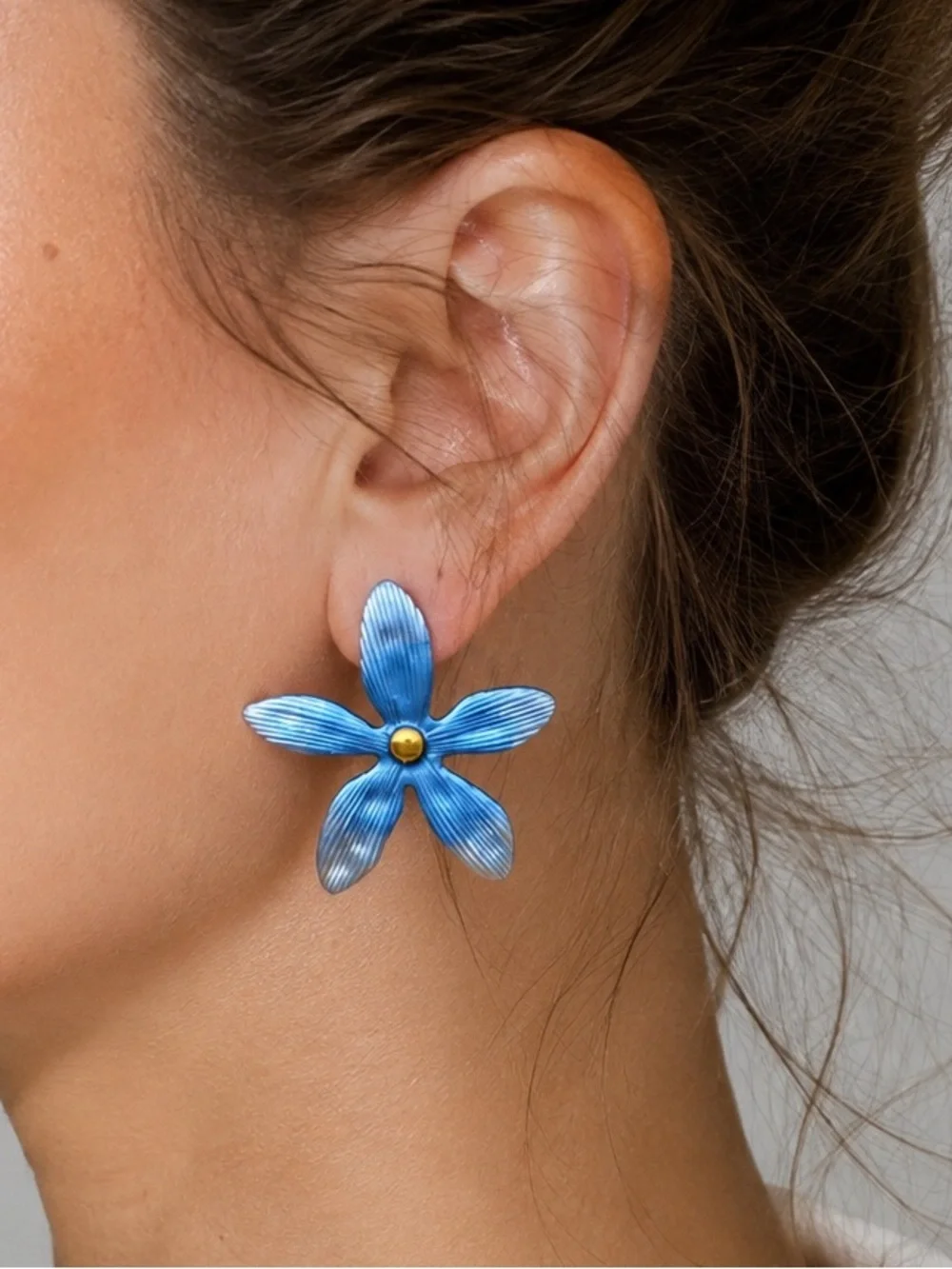 Blue Floral Petal Statement Earrings